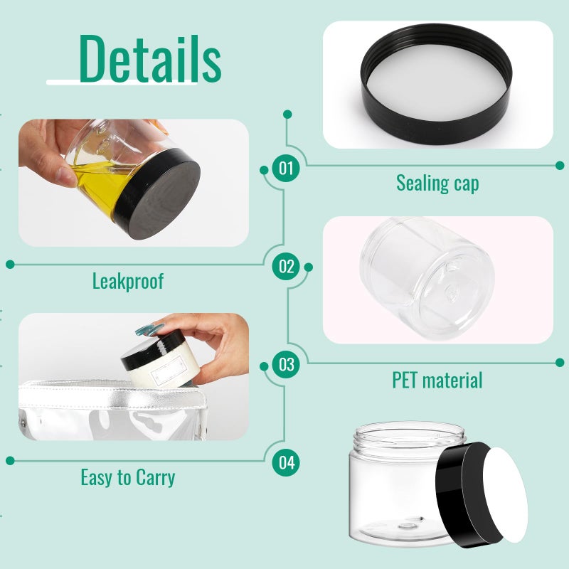 SZUAH 6 oz Plastic Containers with Lids 40Pack, Plastic Jars with Lids 6 oz, Empty Clear Slime Containers for Lotion, Cream, Body Butter, Makeup, Travel Storage(180ml, Set of 40) - Image 3